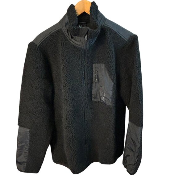 Spyder NWT  Mens Black Sherpa Fleece Full Zip Jacket Nylon Accents Sz Medium - Picture 3 of 9